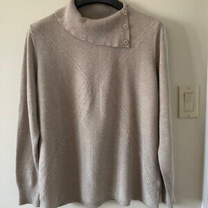 Tribal Women Tan Tunic Style Sweater with split button roll up collar Sz L-LX